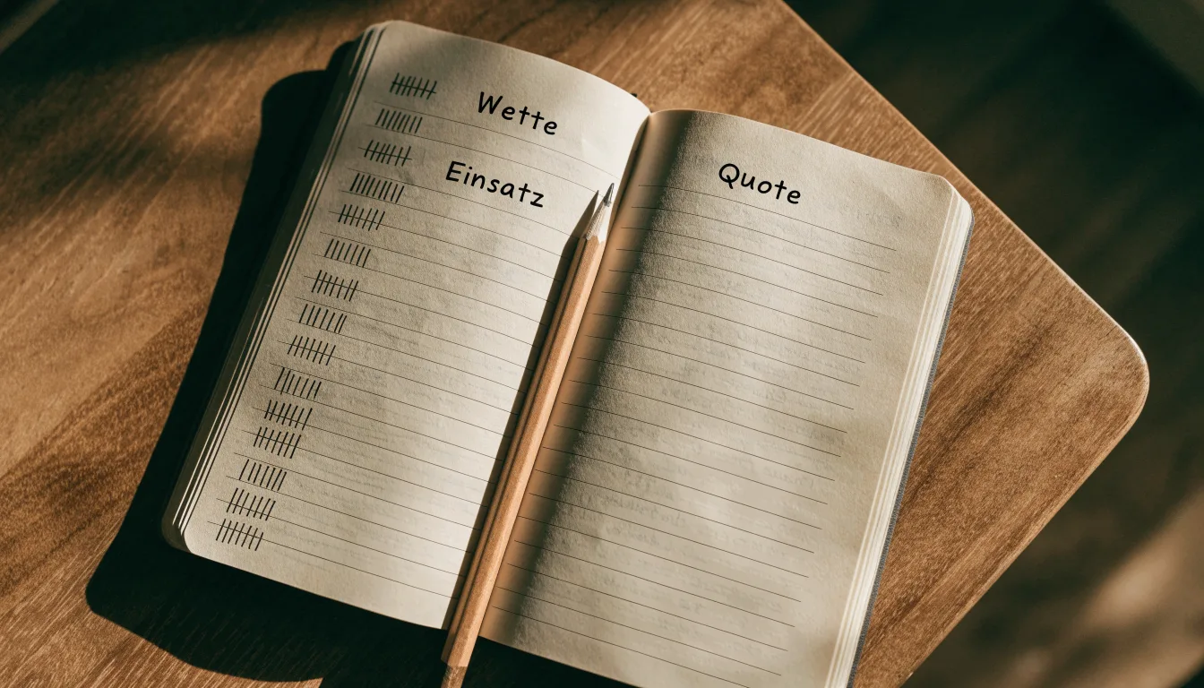 Ein handschriftlich geführtes Heft mit Strichlisten liegt neben einem Bleistift auf einem Tisch, seitlich fällt Tageslicht herein.